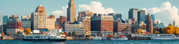 a painting of a city by the water