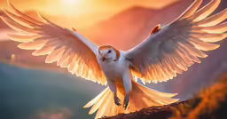 an owl with white wings spreads its wings above the water