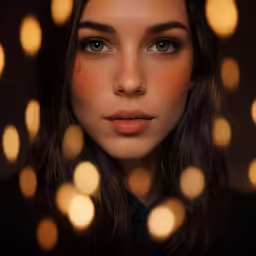 young woman with eyes wide open and brown hair