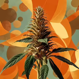 a very colorful painting of leaves and plants