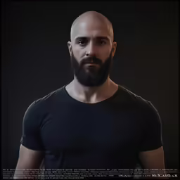 the man with bald head is posing for the camera