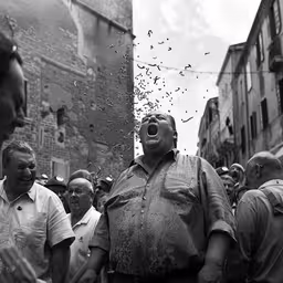 large man standing in the middle of a crowd,a giant man is in the middle of a crowd