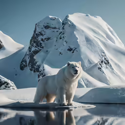 a polar bear standing on an ice floe in the snow