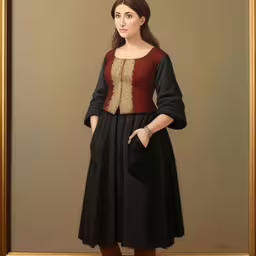 the painting is of a woman in a black and red dress