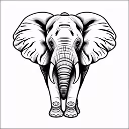 a black and white drawing of an elephant,the face of an elephant drawn by hand