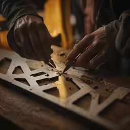 a couple of people cutting some metal in the middle