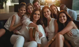 a group of women in dresses posing for a picture