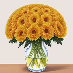 the sunflowers are in a vase of water,a vase full of yellow flowers sitting on a table