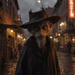 a character dressed as a troll stands outside in the rain