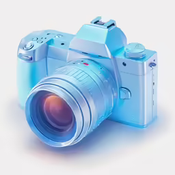 the small, bright blue camera with its lens up
