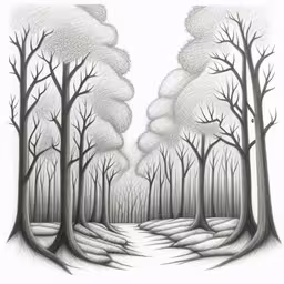 a drawing of a landscape with trees on it
