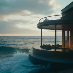 a house at the beach is next to some waves