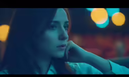 the woman is staring into the camera