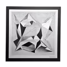 an abstract black and white painting