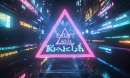 a dark space with a neon triangle shaped logo