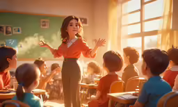 a young girl standing in front of children in school uniforms