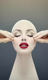 a woman putting a make up on her face