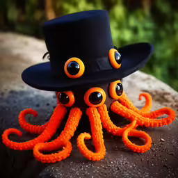 an octopus with a top hat on the rock