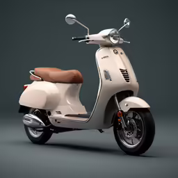a beige motor scooter with leather seats