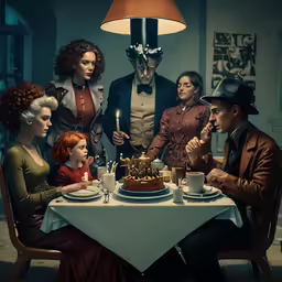a group of people are gathered around a cake