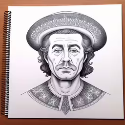a penciled drawing of george stangeron,a pencil drawing of shakespeare hero stephen ii,a drawing of shakespeare wrote by artist jack black,this is an image of a drawing of a man,a drawing of the character edward jones on paper