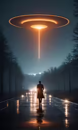 a person is walking away from the camera under a very large object