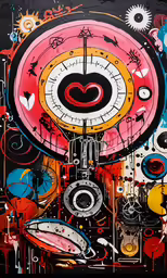 painting with lots of circles and different things on it