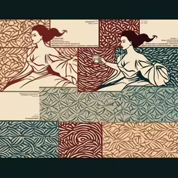 an artistic drawing of woman in different patterns and colors
