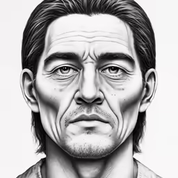 a pencil drawing of a man with a serious expression
