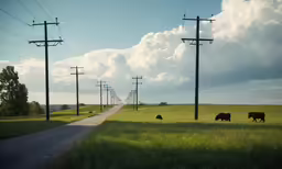 the cows are grazing on the side of a road