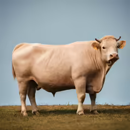 a very large white cow standing in the grass
