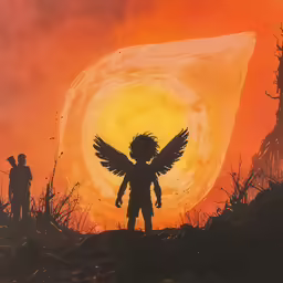an image of children and an angel on the sky