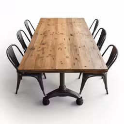 the table is made of wood and black metal