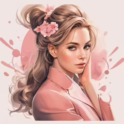 a girl with a hair clip and pink flower