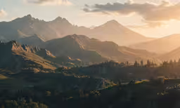 the sun shining on a very wide mountain range
