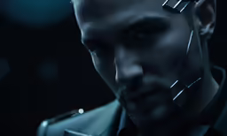 a man with two metal swords on his forehead