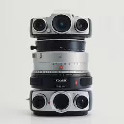 there is a group of camera lens stacked on top of each other