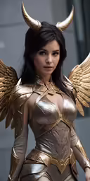 a female in an armor with big horns