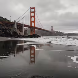 a view of the golden gate bridge from the shore