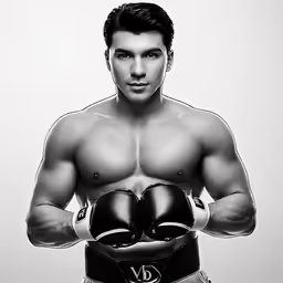 a man with a boxing glove on posing for a photograph