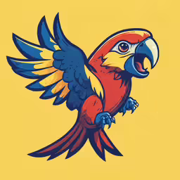 a colorful parrot that is flying across the sky