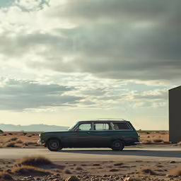the old wagon is driving along the desert road