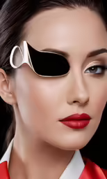 a woman with a pair of scissors on her face