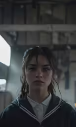 a woman looking at the camera, with wet hair on