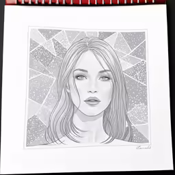 a black and white drawing of a woman