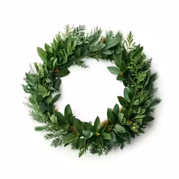 a wreath filled with green leaves and greenery
