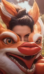 a woman is wearing a costume as she poses with her face painted like a fox
