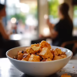 a bowl of nuts is sitting on a table