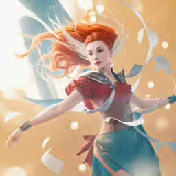 a girl with red hair wearing white wings