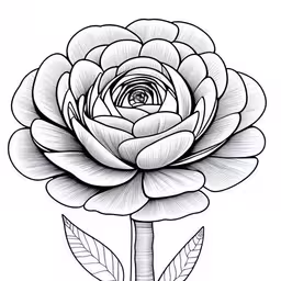 a black and white drawing of a single flower,a simple black and white flower,a black and white flower tattoo design on a white background,a black and white flower with leaves,a flower drawn in black and white